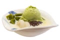 Green tea ice cream with red bean jelly