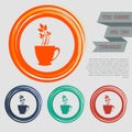 Green tea icon on the red, blue, , orange buttons for your website and design with space text. Royalty Free Stock Photo