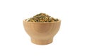 Green tea Japanese Genmaicha. Green tea mixed with roasted popped brown rice in wooden bowl isolated on white background Royalty Free Stock Photo