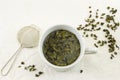 Green tea with jasmine leaf in a cup Royalty Free Stock Photo