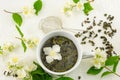 Green tea with jasmine leaf in a cup Royalty Free Stock Photo