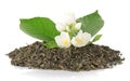 Green tea with leaf and flowers of jasmine Royalty Free Stock Photo