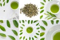 Green Tea Leaves Collage, Various Dry Tea Collection