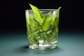 green tea leaves slowly sinking in transparent cup