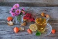 Green tea with lemon and mint in a glass mug Royalty Free Stock Photo