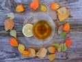 Green tea with lemon and mint in a glass mug Royalty Free Stock Photo