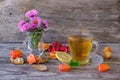 Green tea with lemon and mint in a glass mug Royalty Free Stock Photo