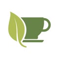 Green tea logo icon. Cup and green leaves vector illustration Royalty Free Stock Photo