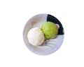 Green tea matcha ice cream scoop in white bowl Royalty Free Stock Photo