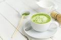 Green tea matcha latte cup with copyspace. Royalty Free Stock Photo