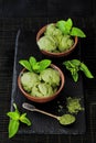 Green tea matcha mint ice cream with coconut milk.