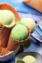 Green tea matcha mint ice cream with coconut milk Royalty Free Stock Photo