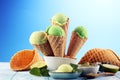 Green tea matcha mint ice cream with coconut milk Royalty Free Stock Photo