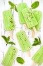 Green tea matcha mint popsicles with chocolate and coconut milk. Royalty Free Stock Photo