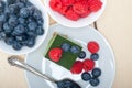 Green tea matcha mousse cake with berries Royalty Free Stock Photo