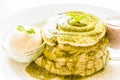 Green tea matcha pancakes Royalty Free Stock Photo