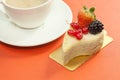 Green tea mouse cake with mixed berry fruits Royalty Free Stock Photo