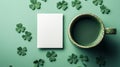 Green Tea Mug Blank Card Shamrock Decor Royalty Free Stock Photo