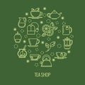 Green tea outline icons in circle design. Trendy thin line logo for shop Royalty Free Stock Photo