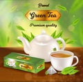 Green Tea Promo Banner, White Porcelain Pot, Pack