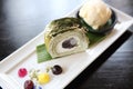 Green tea roll cake with ice cream Royalty Free Stock Photo