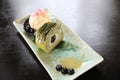 Green tea roll cake with ice cream Royalty Free Stock Photo