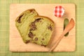 Green tea toast with red beans Royalty Free Stock Photo