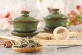 Green tea, traditional Chinese porcelain tea Sasha and tea ceremony Royalty Free Stock Photo