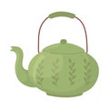 green teapot kitchen utensil, cartoon hygge style