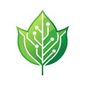 Green Tech Leaf Logo Symbolizing Eco-Friendly Technology and Sustainable Innovation Solutions Royalty Free Stock Photo