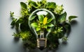 Green Technology Eco-Friendly Lightbulb with Leafy Top View
