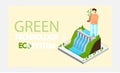 Green technology ecosystem banner. Hydroelectricity power station for alternative energy concept Royalty Free Stock Photo