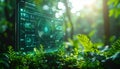 Green Technology - Futuristic Data Screen in Nature Royalty Free Stock Photo