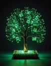 Green Technology Tree Glowing with Digital Data Royalty Free Stock Photo