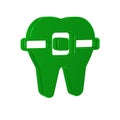 Green Teeth with braces icon isolated on transparent background. Alignment of bite of teeth, dental row with with braces