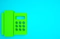 Green Telephone handset icon isolated on blue background. Phone sign. Minimalism concept. 3d illustration 3D render Royalty Free Stock Photo
