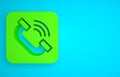 Green Telephone handset icon isolated on blue background. Phone sign. Minimalism concept. 3D render illustration Royalty Free Stock Photo