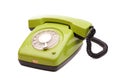 Green telephone retro style on white background. Vintage phone handset receiver Royalty Free Stock Photo