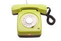 Green telephone retro style on white background. Vintage phone handset receiver Royalty Free Stock Photo