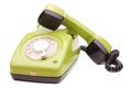 Green telephone retro style on white background. Vintage phone handset receiver Royalty Free Stock Photo