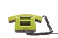 Green telephone retro style on white background. Vintage phone handset receiver Royalty Free Stock Photo