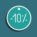 Green Ten discount percent tag icon isolated on green background. Shopping tag sign. Special offer sign. Discount Royalty Free Stock Photo