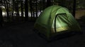 Green tent in a dark forest Royalty Free Stock Photo