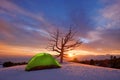 Sunrise On Tent In Winter Etna Park, Sicily Royalty Free Stock Photo