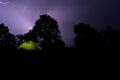 Green tent in the storm.