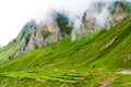 Green terraced fields and traditional architecture in Nar village, Annapurna Conservation Area, Nepal