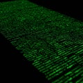 Green text consisting of lines of code appears on a black background, resembling a Royalty Free Stock Photo