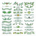 Green text dividers  page separators design set. Fancy borders  laurels Royalty Free Stock Photo