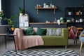 Green textile couch in modern home Royalty Free Stock Photo