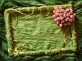 Green textile frame with rose heart Royalty Free Stock Photo